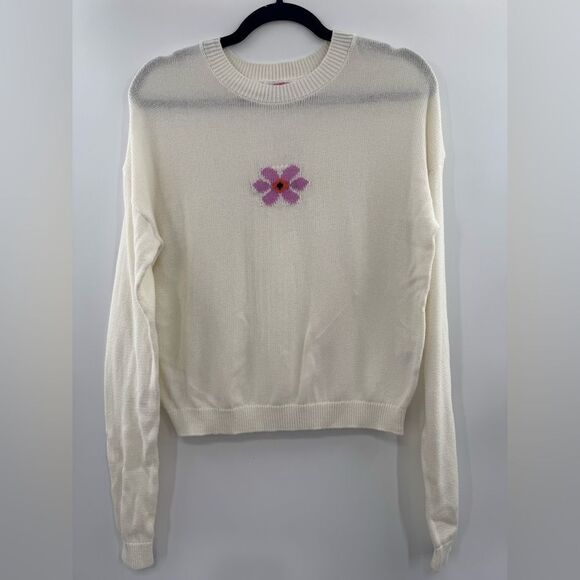 3For$20 Abound Floral White Sweater with Purple Flower size XS NWOT - Picture 1 of 4